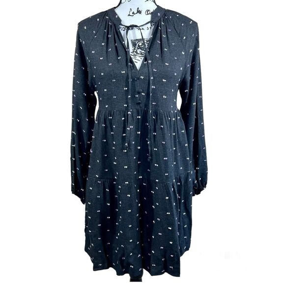 ZARA Womens Charcoal Gray Purple Embroidered Polka Dot Mini Dress S cottagecore - Picture 1 of 16